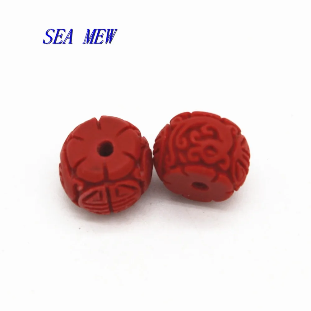 Бусины SEA MEW 12*8 мм красный циннабар Будда резные бусины разделители для