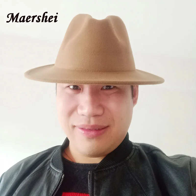 MAERSHEI Мужская шерстяная фетровая шляпа Женская лента джентльмен Элегантная Леди Зима Осень Широкий Брим Джаз церковь Панама сомбреро C