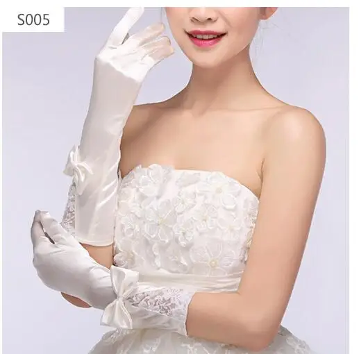 Фото 2018 Новое поступление Свадебные перчатки с аппликацией длинные пальцы цвета