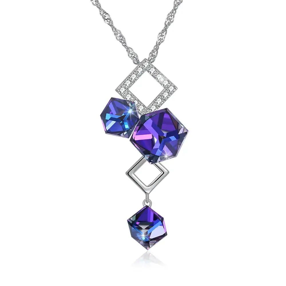 Химические молекулы кулон ожерелья куб фиолетовый белый кристалл от Swarovski