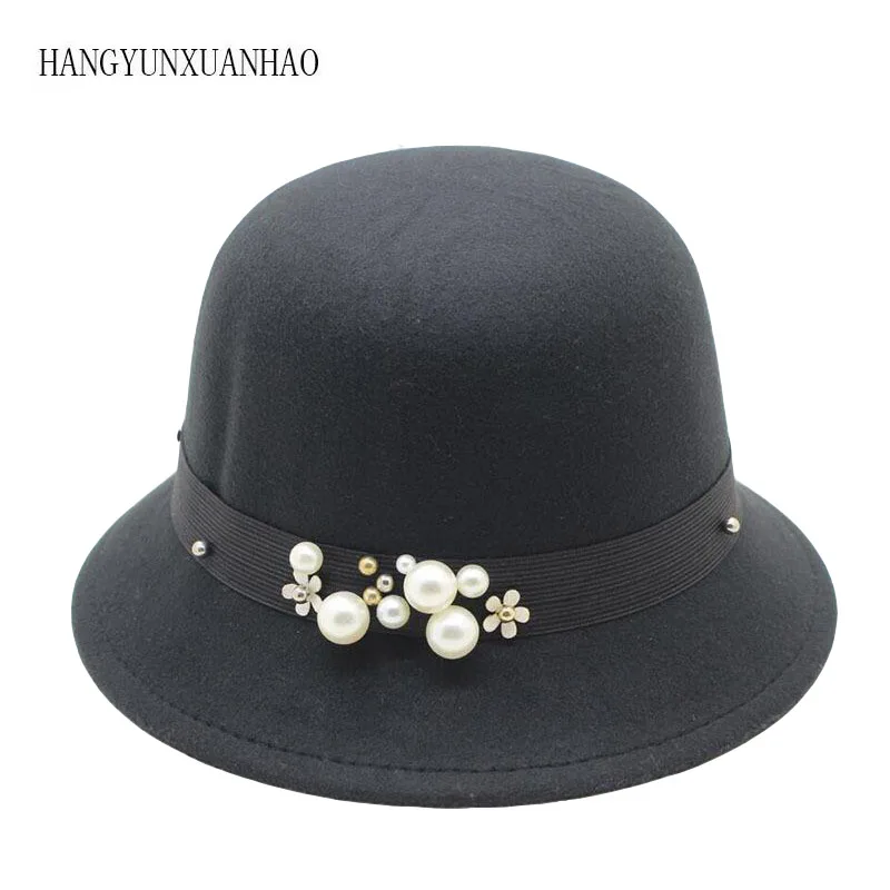 

2019 New Ladies Retro Pearl Kids Child Boy Girl Hats Fedora Polyester Felt Crushable Wide Brim Cloche Floppy Sun Beach Cap