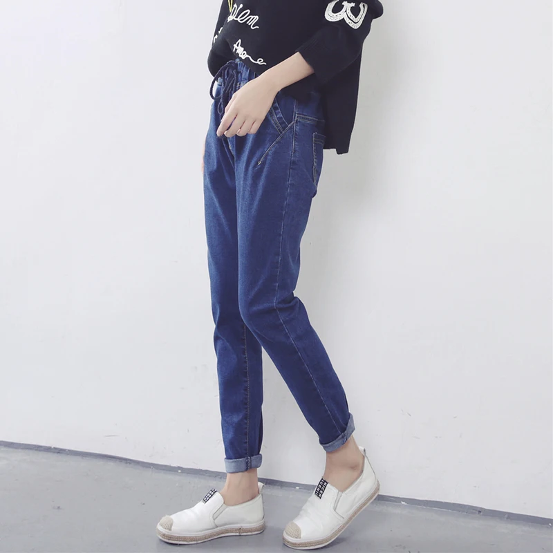 2016 Новых Осенью и Зимой Моды Реального Темперамент Drawstring Упругие Талии Джинсы