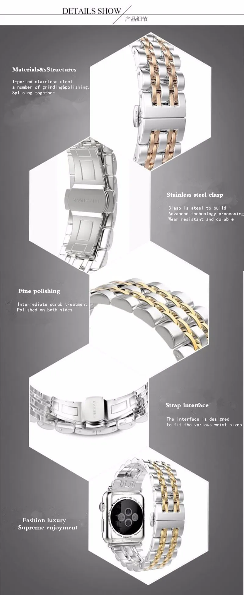 Ремешок из нержавеющей стали для apple watch band apple watch 4 3 5 2 44 мм 40 мм 42 мм 38 мм iwatch band Link браслет аксессуары для часов