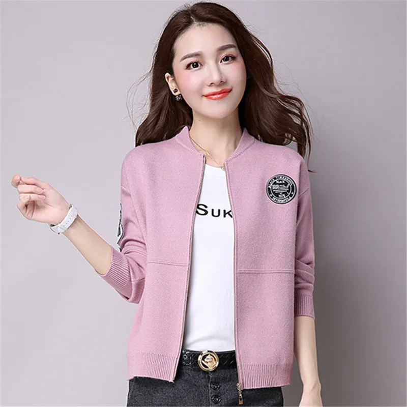 

autumn knitted sweater coat female cardigan zipper short sweater long sleeve wild loose thin ladies sweater outside spring