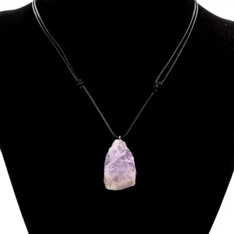 yaye Natural Rough Stone Raw Amethyst Quartz Gemstone Reiki Healing Crystal Pendant Diy With Black Wax Cord | Дом и сад