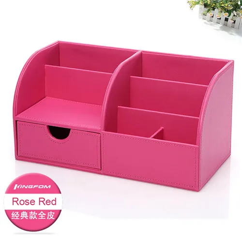 Rose Red 5-портовый офисного рабочего стола из искусственной кожи ящик для хранения Чехол Организатор ручка держатель канцелярские контейнер для офиса и школы - Цвет: Rose Red
