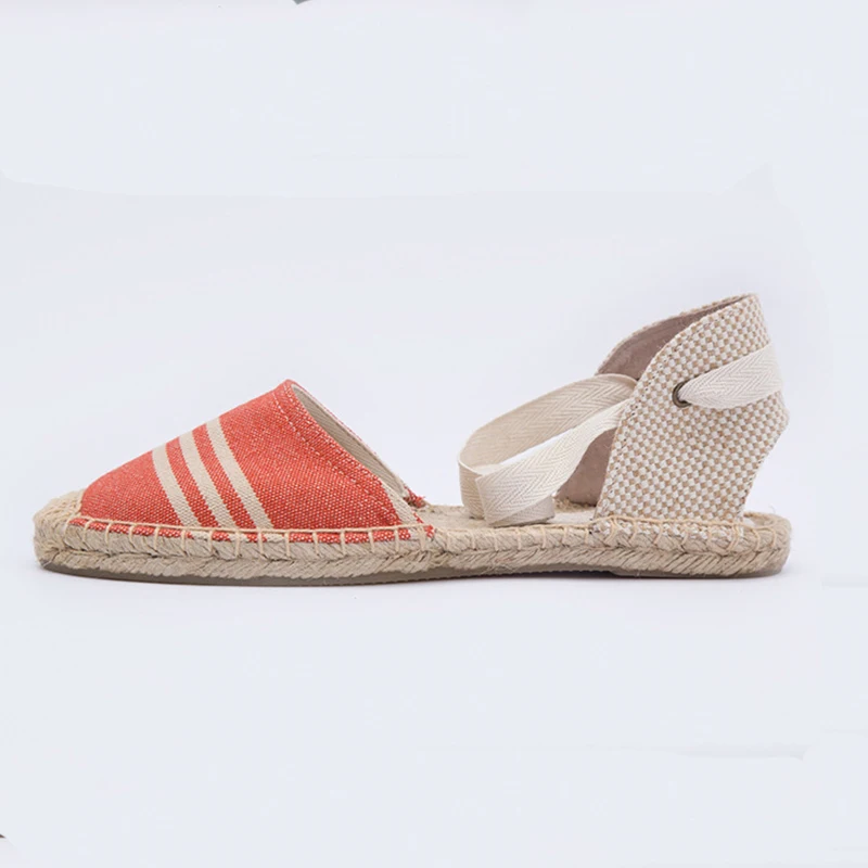 DZYM  Classic Canvas Espadrille Lino Women Flats Hemp Fashion Cross-tied Linen Loafers Stripe Fisherman Shoes Zapatos Mujer