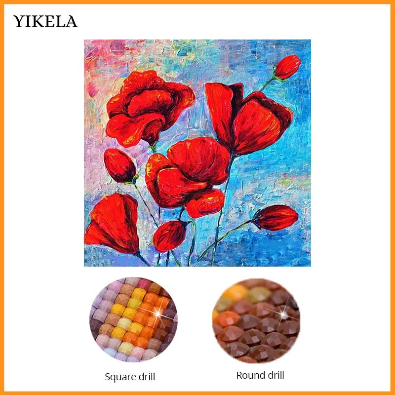 

Full Square Diamond 5D DIY Diamond Painting Red Flowers Embroidery Cross Stitch Rhinestone Mosaic Painting Decor