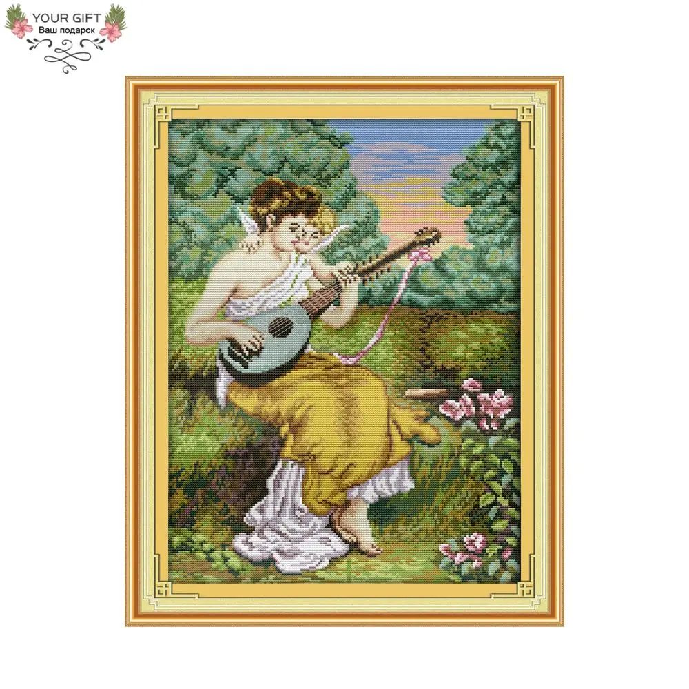 

Joy Sunday R546 Free Shipping 14CT 11CT Counted and Stamped Home Decor Pipa Girl Needlepoints Embroidery DIY Cross Stitch kits
