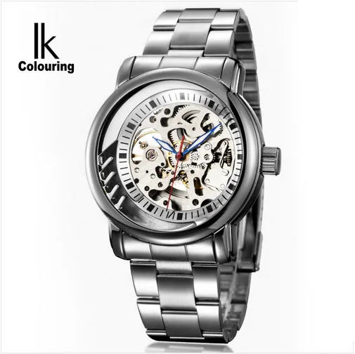 

Luxury Brand IK Colouring Mens Watches Stainless Steel Brand Golden Hollow Skeleton Male Auto Mechanical Wristwatches Clock Men