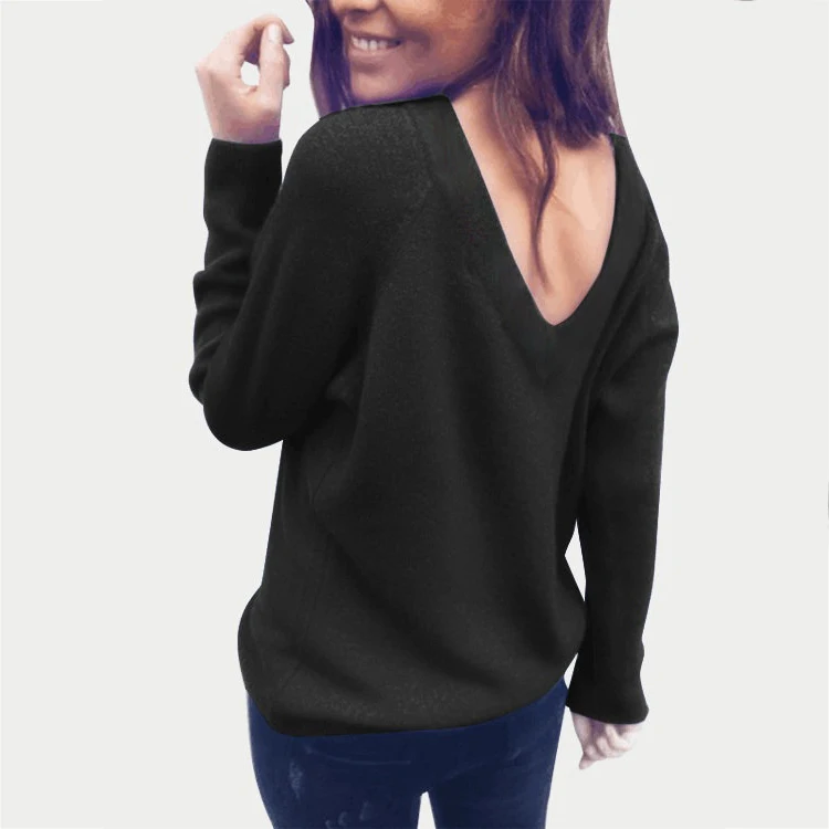 MisShow Autumn Winter Sexy Double V Neck Knitted Sweater Women Fashion Solid 6 Colors Pullover Ladies Sweaters Jumper | Женская одежда