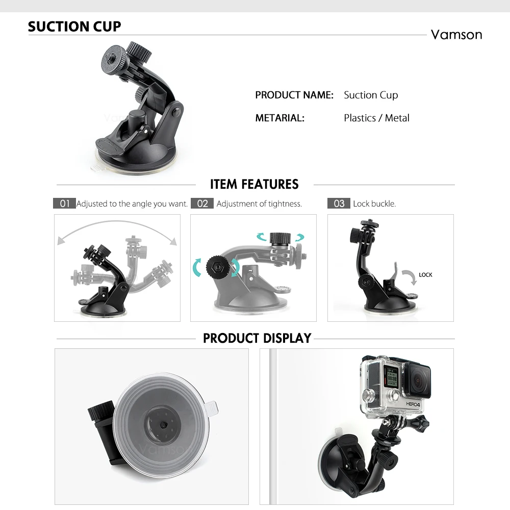 Vamson Accessories for Xiaomi Yi 4K Gopro Hero 7 6 5 4 Set Kit Adapter Mount Storage Bag Tripod Eken Camera VS161 | Электроника