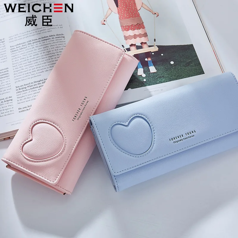 WEICHEN/ стиль, Женский Длинный кошелек на застежке, Дамский кошелек в форме сердца, кошелек для денег, кошелек для монет и телефона, многофункциональные женские Сумки из искусственной кожи