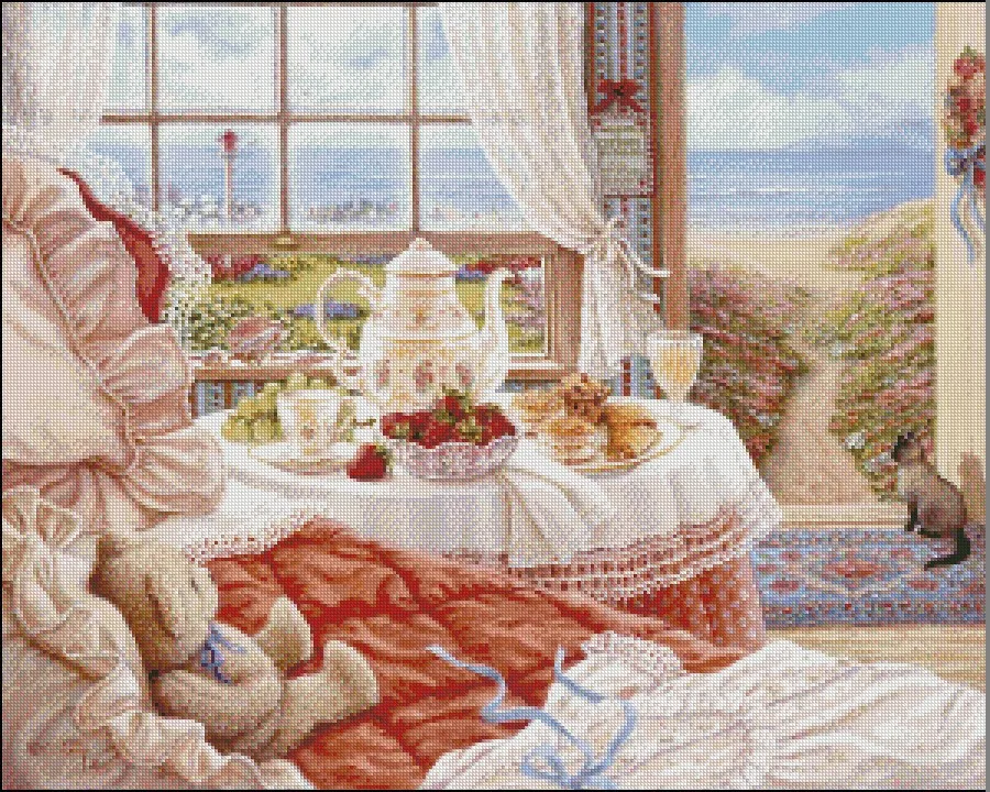 Needlework for Embroidery DIY DMC Quality Unprinted on fabric - Counted Cross Stitch Kit 14 ct Oil painting Cottage By The Sea | Дом и сад