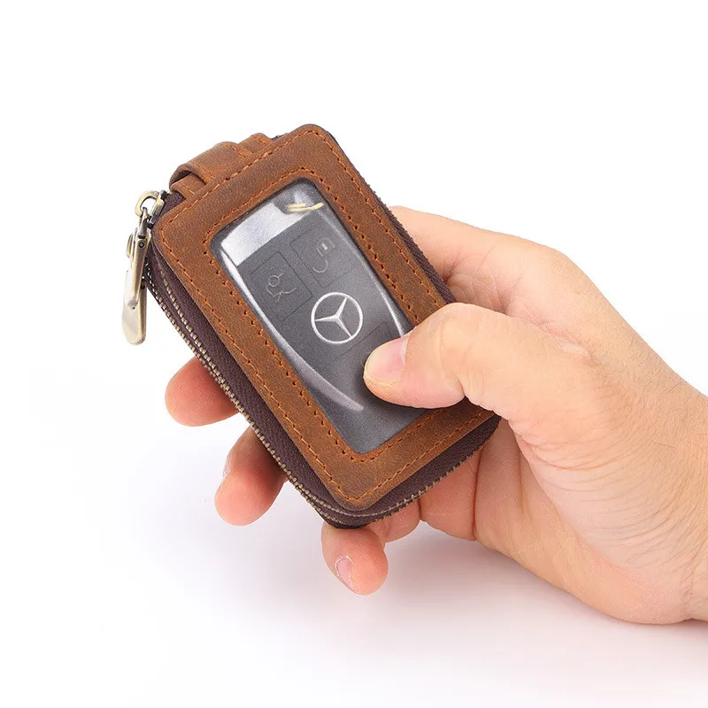 Винтажный кожаный брелок Crazy Horse для ключей автомобиля rfid блокировка двойная