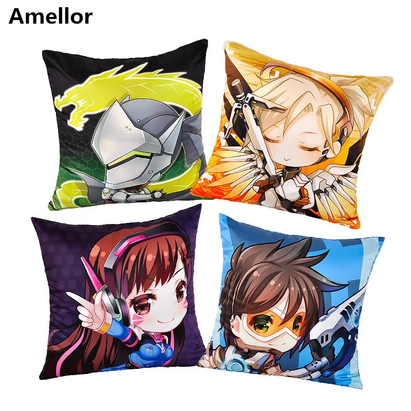Amellor 40*40 см, новинка, подушка для наездника, OW Dva Mercy Mei Reaper Genji Hanzo Tracer, аниме Solf, автомобильные наволочки, подарки