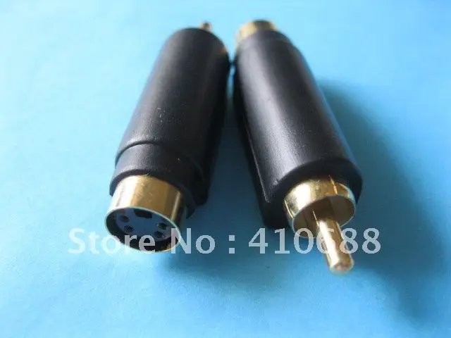 Преобразователь RCA штекер к Мини 4 контактный разъем DIN гнездо Золотая головка 50