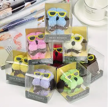 Бесплатная доставка! 1 партия = 20 шт.! Милая маленькая собачка с очками полотенца