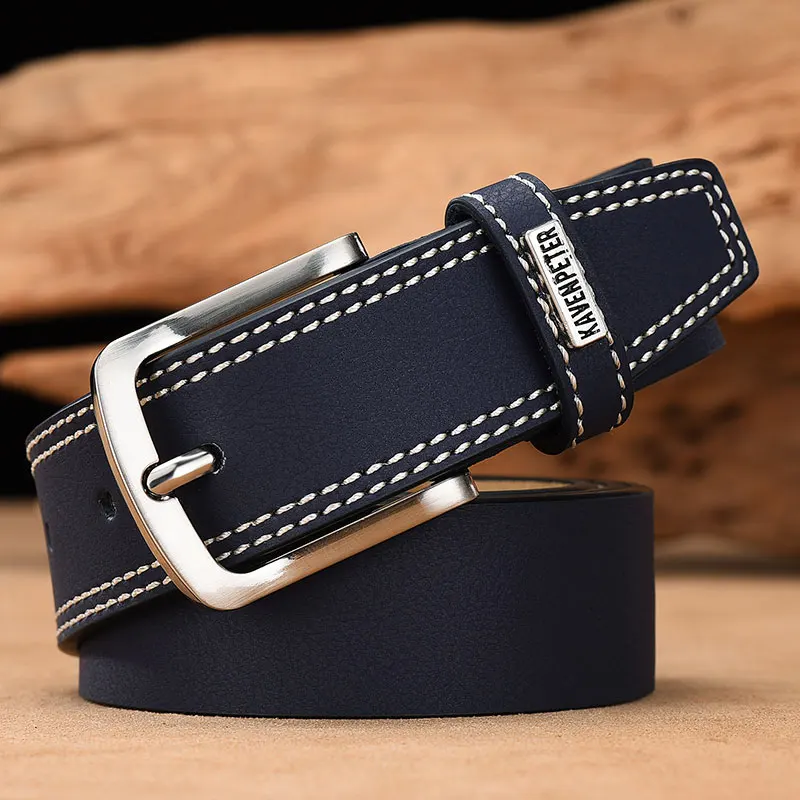 Dark Blue Мужской ремень из натуральной кожи, роскошные дизайнерские ремни из коровьей кожи, модный матовый ремень, мужские джинсы для мужчин, высокое качество, Cinturones Hombre Lujo - Цвет: Dark Blue