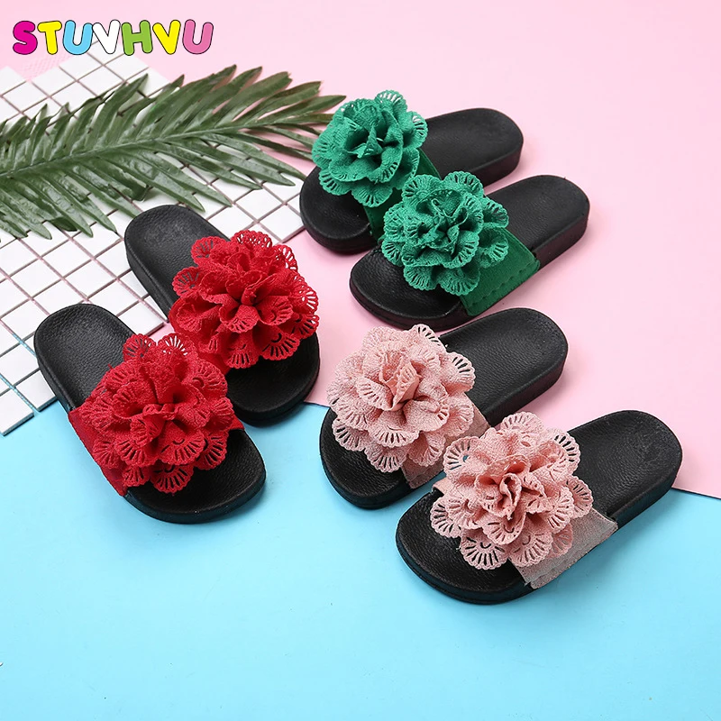 

Summer Children's Girls Slippers Cute Little Princess Korean Flower Girl Kids Sandals Beach Soft Sole Shoes Red Pink Green