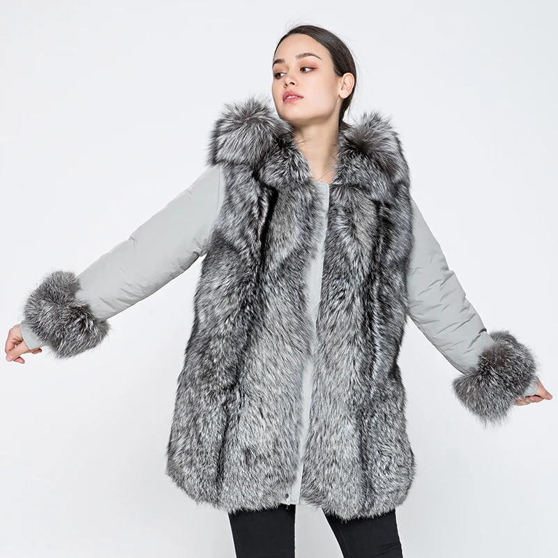 OFTBUY brand 2019 winter jacket women long parka outerwear parkas natural real sliver fox fur collar coat white duck down | Женская