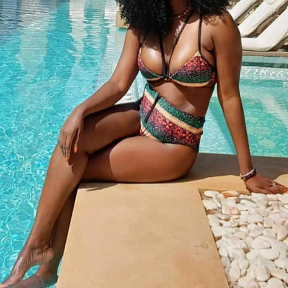 Летний новый женский комплект бикини из полиэфирной ткани с разрезом и высокой