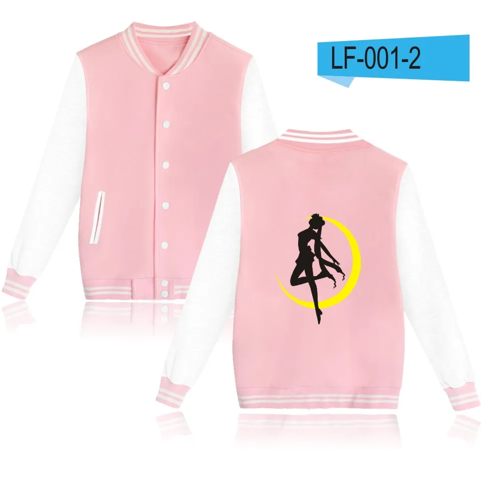 pink and white LUCKYFRIDAYF Tsukino Усаги монолитная бейсбольная куртка толстовка женская толстовка аниме Сейлор Мун зимние толстовки Женская куртка одежда - Цвет: pink and white