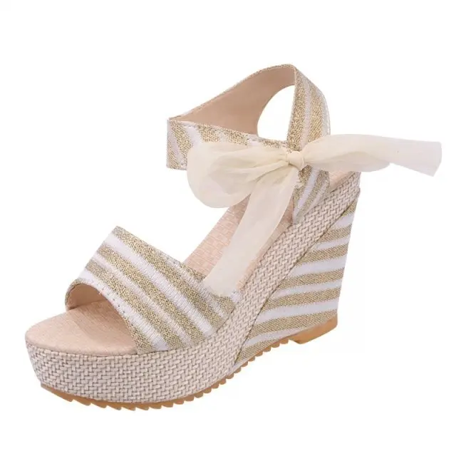 Летние Полосатые Повседневная толстая подошва Бабочка Луки рыбий рот женские