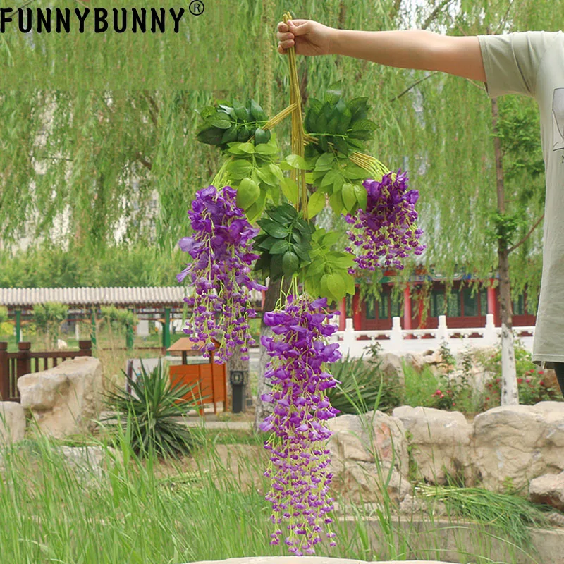 FUNNYBUNNY Вистерия искусственная цветы 4.6фт Висячие Цветы гирлянда лоза для