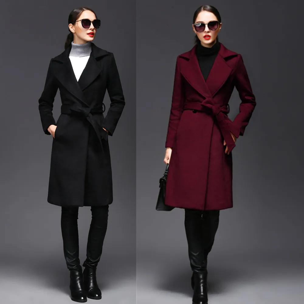 2016 корейский новый элегантный леди длинное кашемировое пальто женские