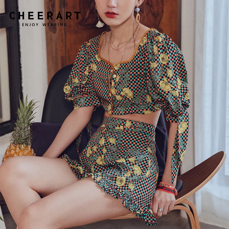 Женский комплект из двух предметов Cheerart пляжный с гофрированными шортами и