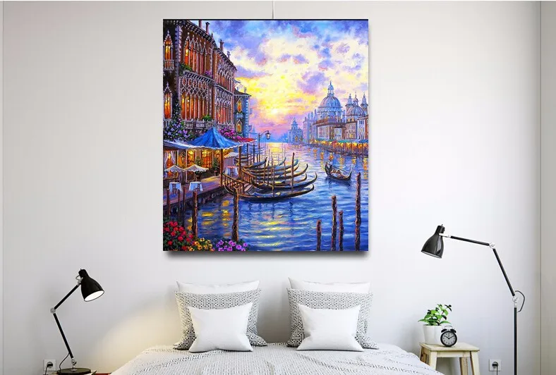 40X50 см, домашний декор, ручная роспись, холст, Триптих, Масляные картины, настенные картины для гостиной, на побережье, закат, живопись по номерам