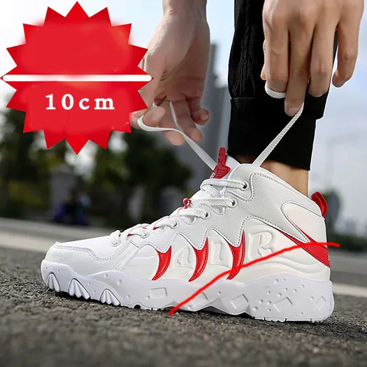 red 10cm 1 Зимние кроссовки с высоким берцем; красные Итальянские кроссовки, визуально увеличивающие рост; Дизайнерская обувь на каблуке; мужские качественные белые кроссовки в стиле хип-хоп - Цвет: red 10cm 1