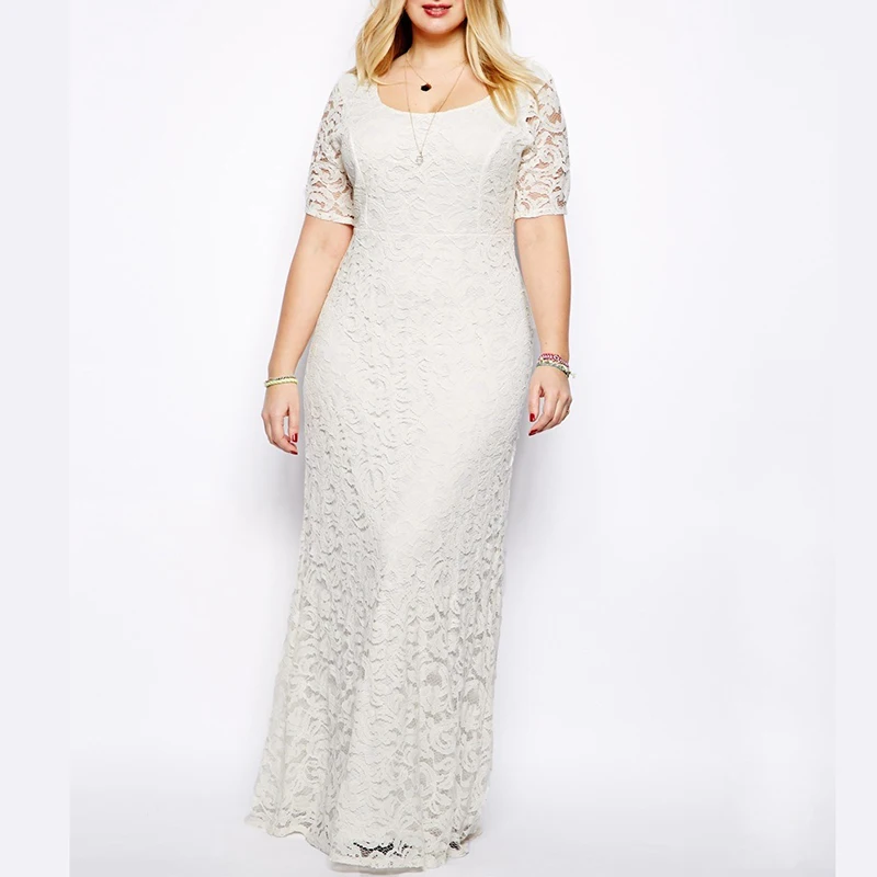 Женское длинное вечернее платье с коротким рукавом большого размера | Женская