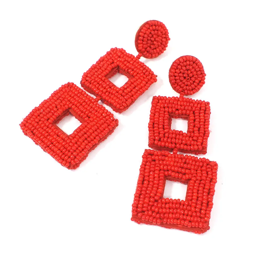 MANILAI Square Handmade Beads Drop Earrings For Women Jewelry Geometric Dangle Earrings Statement Big Bead Pendant Wedding