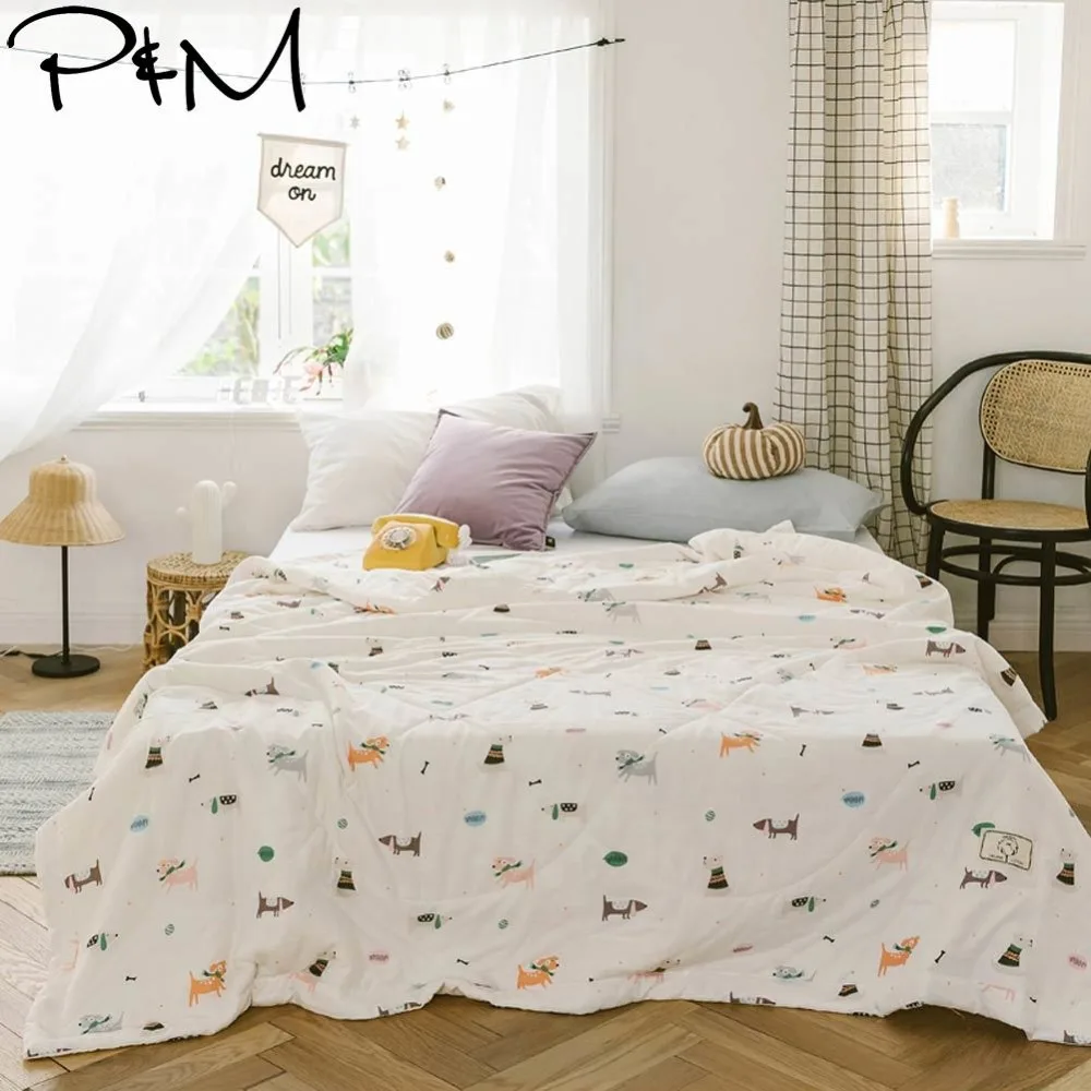 2019 милое полотенце с рисунком маленьких собак газовое стеганое одеяло летнее