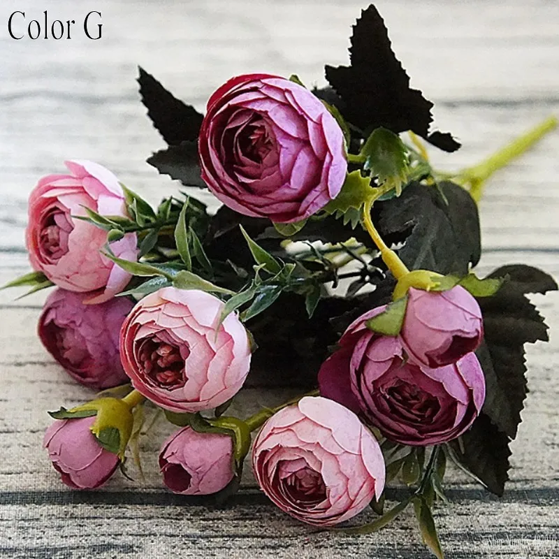 Color G 9 голов маленькие шелковые искусственные цветы Пион Флорес Флер искусственные еллы Камелия для дома Рождественское украшение искусственный букет цветов - Цвет: Color G