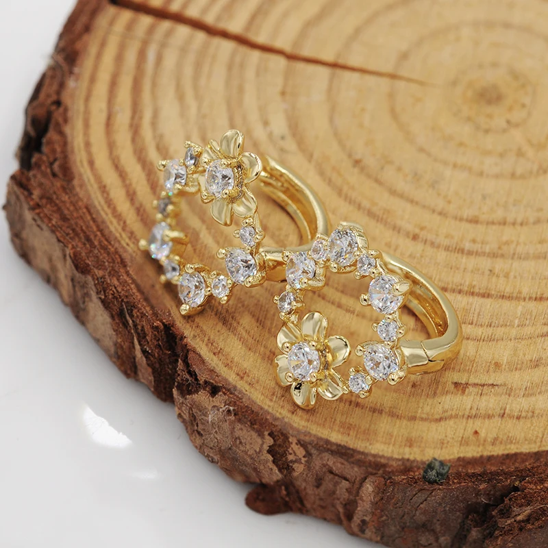 Женские серьги кольца MGFam 14 k с фианитами класса AAA +|hoop earrings|flower hoop earringsearrings earrings |