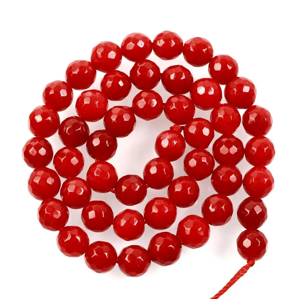 Red 1" нитяные бусины из натурального камня, граненые разноцветные мраморные каменные бусины, круглые бусины для изготовления ювелирных изделий, браслет 8 мм - Цвет: Red