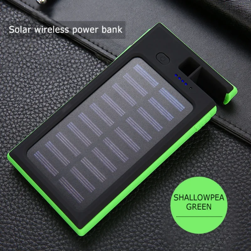 Портативный 20000mAh беспроводной солнечный банк силы 2 USB светодиодный водонепроницаемый аккумулятор зарядное устройство с держателем телефона