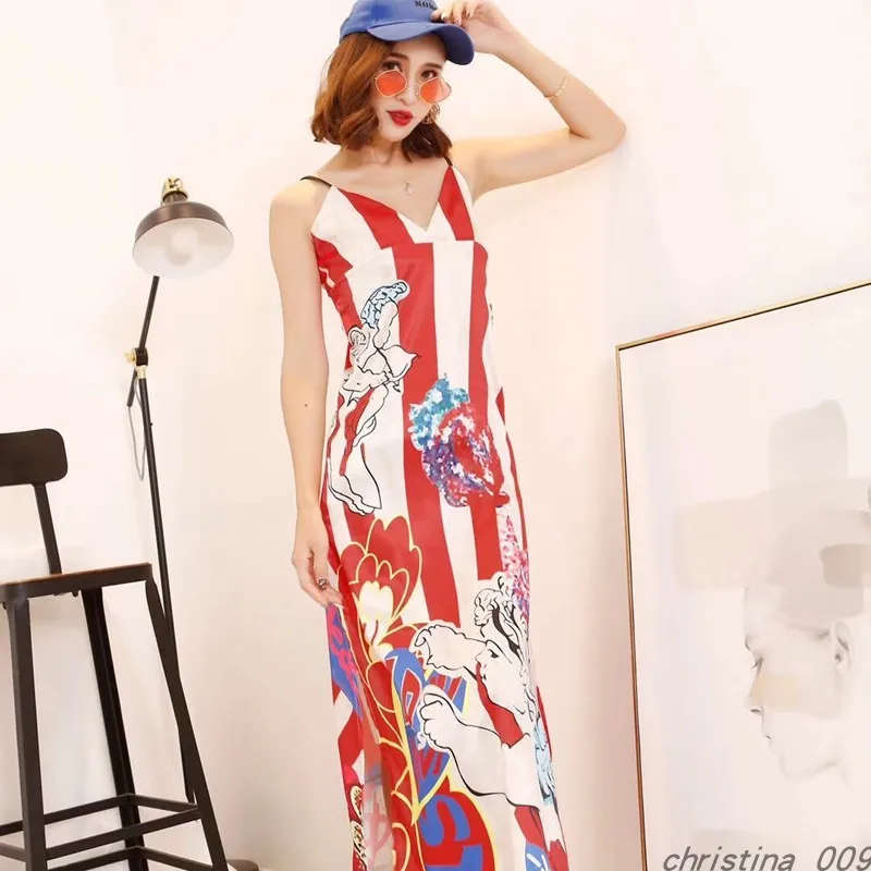Vefadisa 2019 женское платье в полоску с принтом персонажа летнее v-образным вырезом