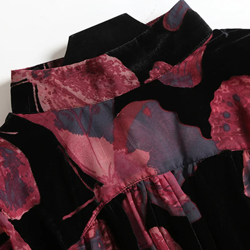 Блузка женская с длинным рукавом фонариком и воротником стойкой|Блузки| |