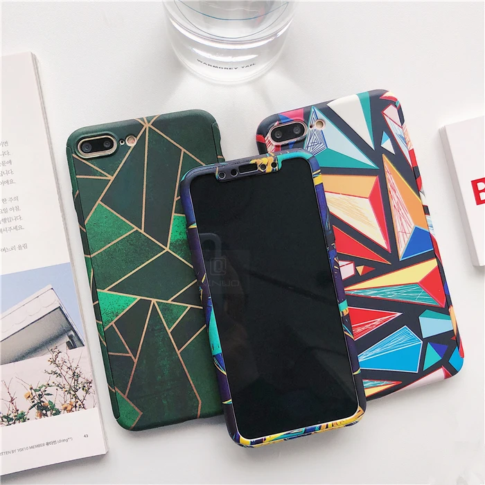 QINUO Full Cover Art painting Case for iPhone X XS Max XR Matte 5 6 6s 8 7 Plus Hrad PC With Tempered Glass Capa |