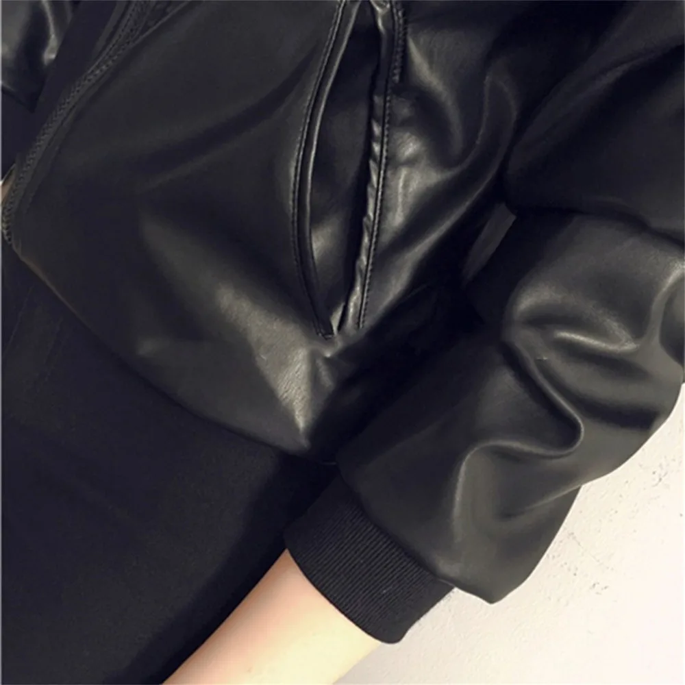 Женская кожаная куртка весеннее женское тонкое пальто бомбер с длинным рукавом