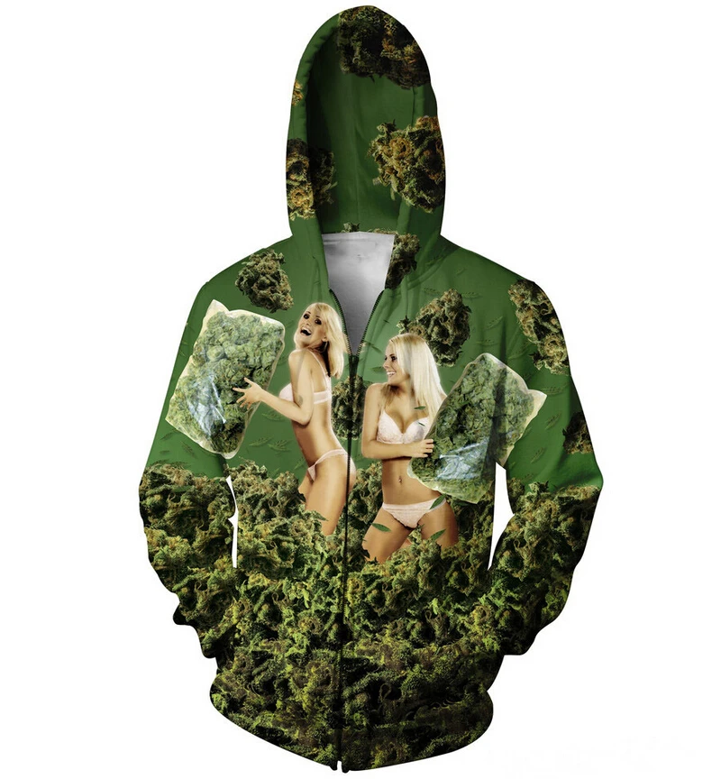 420 толстовка с изображением подушки на молнии одежда 3D рисунком сорняков женский