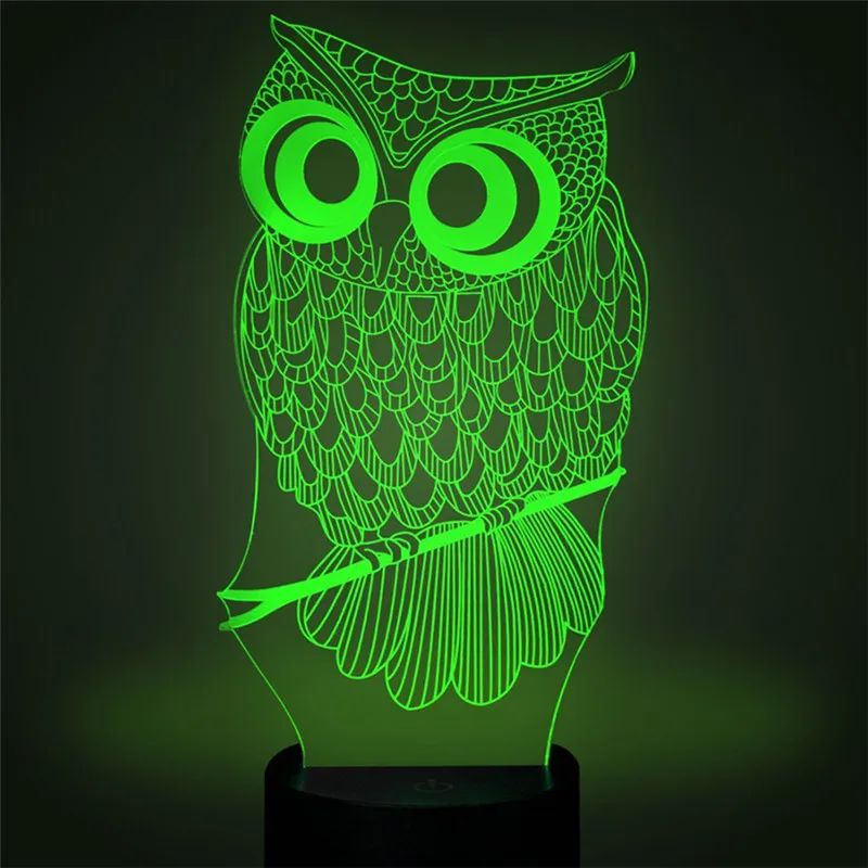 3D Сова Светодиодная настольная лампа ночник 7 цветов меняющий сенсорный