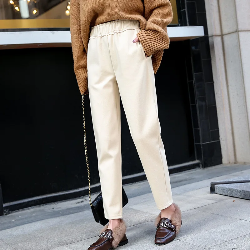 2019 Осенние новые женские эластичные шерстяные брюки повседневные больших