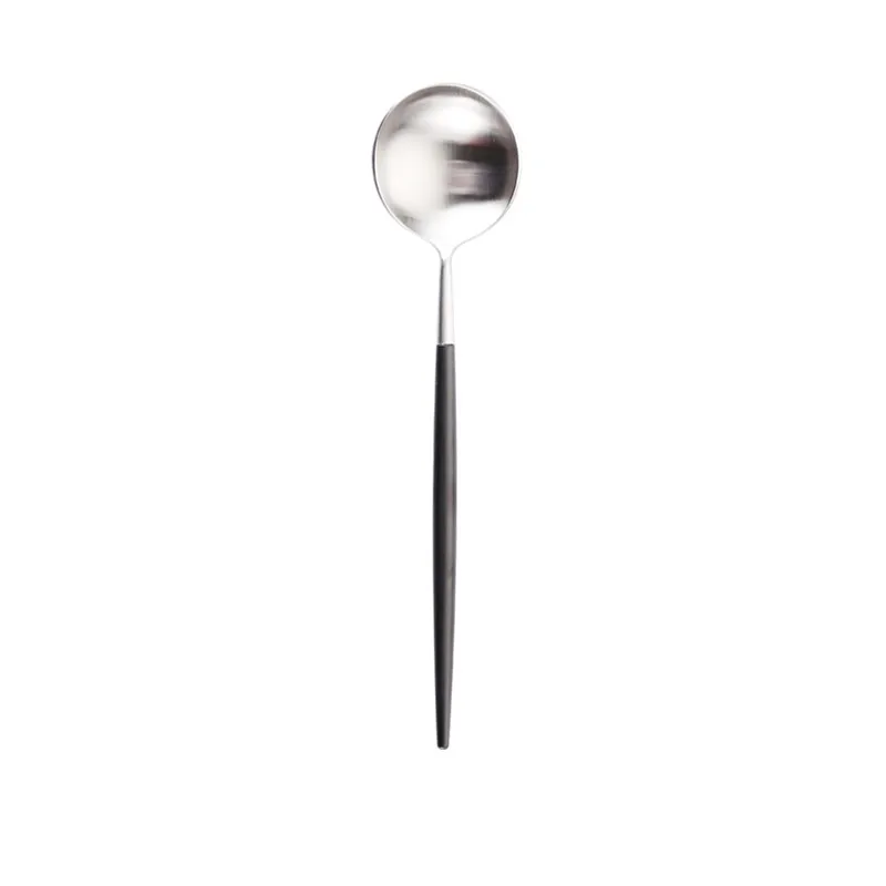 dinner spoon Черный Серебряный набор столовых приборов 304 из нержавеющей стали, столовые приборы, нож для стейка, вилка, палочки для еды, чайная ложка, вечерние столовые приборы для кухни - Цвет: dinner spoon
