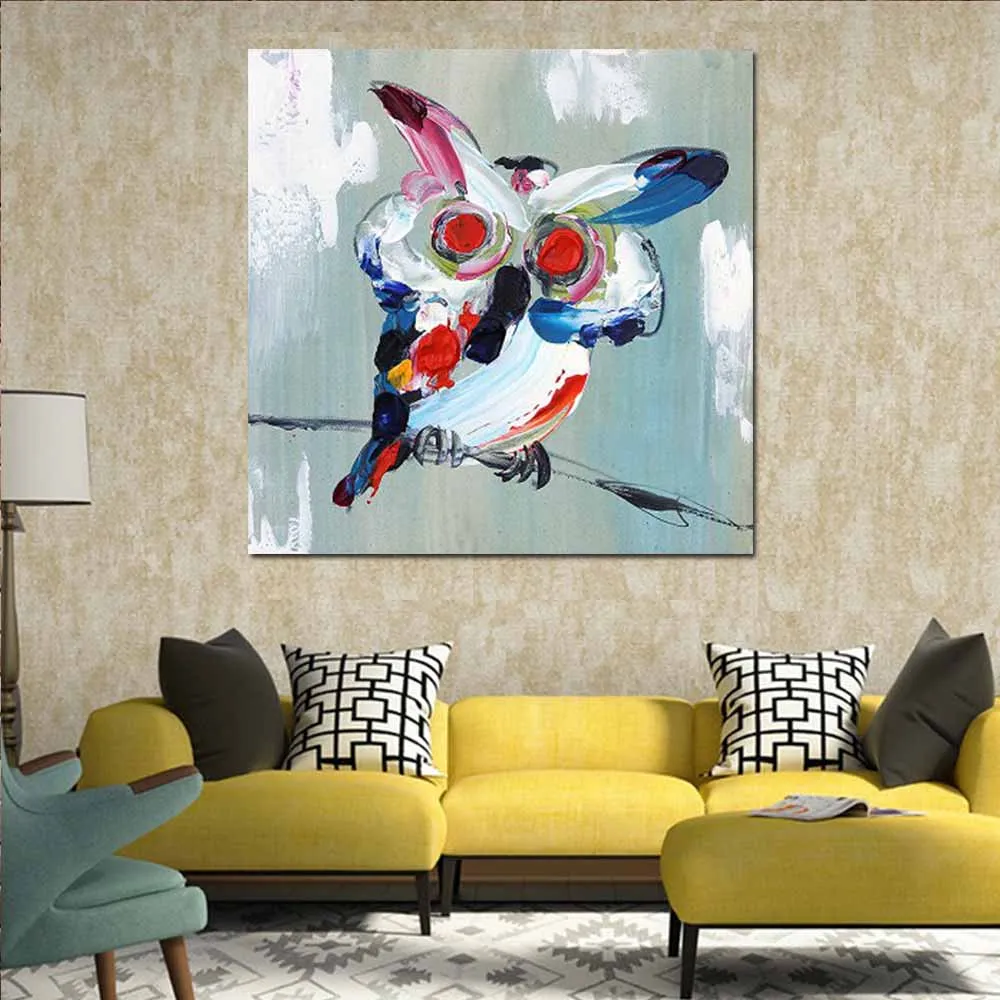 

Hand Painted Abstract Animals Cartoon lovely Owl Canvas Oil Paintings Abstract Owl Wall Picture Children's Room Home Wall Decor