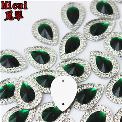 Deep green Micui 50 шт. 13*18 мм смешанные цвета капли смолы стразы кристаллы и камни бусины плоская задняя сторона швейные пуговицы для шитья на 2 отверстия MC36 - Цвет: Deep green